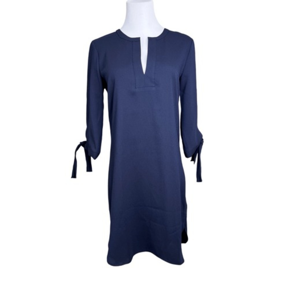 Donna Ricco New York Blue Tie Sleeve Shift Dress‎ 2 NWOT Night Out Shirttail Hem